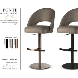 PONTE SUPREME PUMP bárszék | állítható magasságú táskarugós forgó bárszék, választható szövet / lábszín
